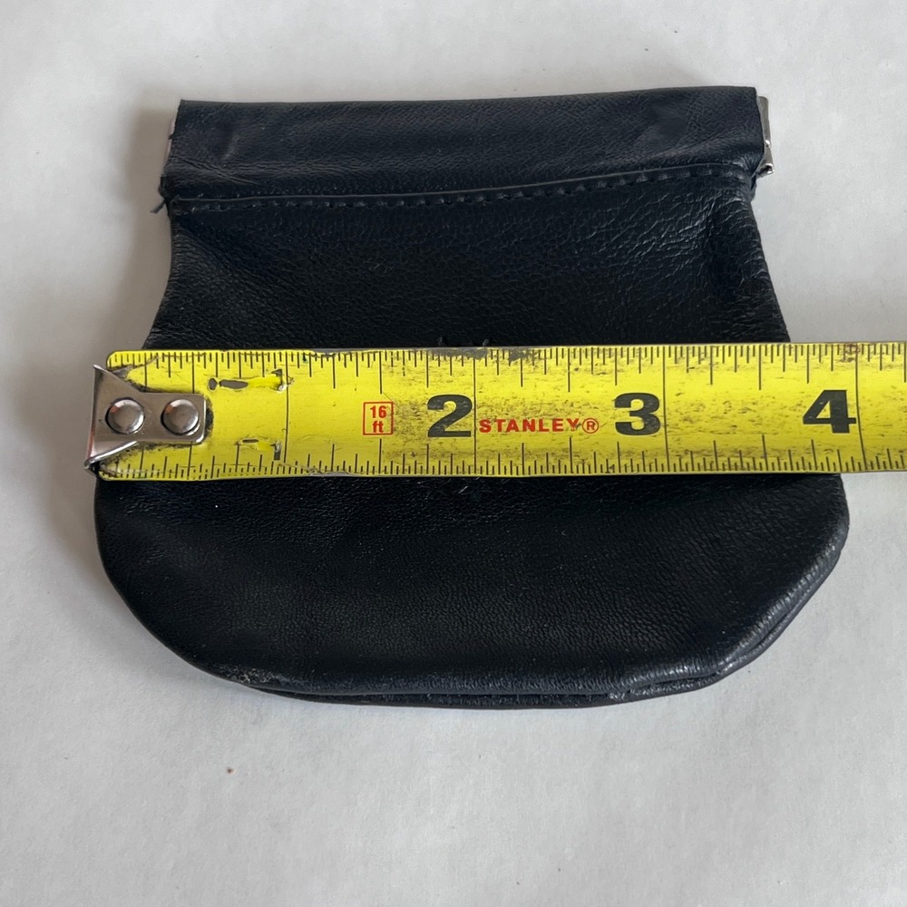 Black Leather Squeeze Coin Purse Embossed Euro Logo Small Change Pouch - Picture 5 of 7